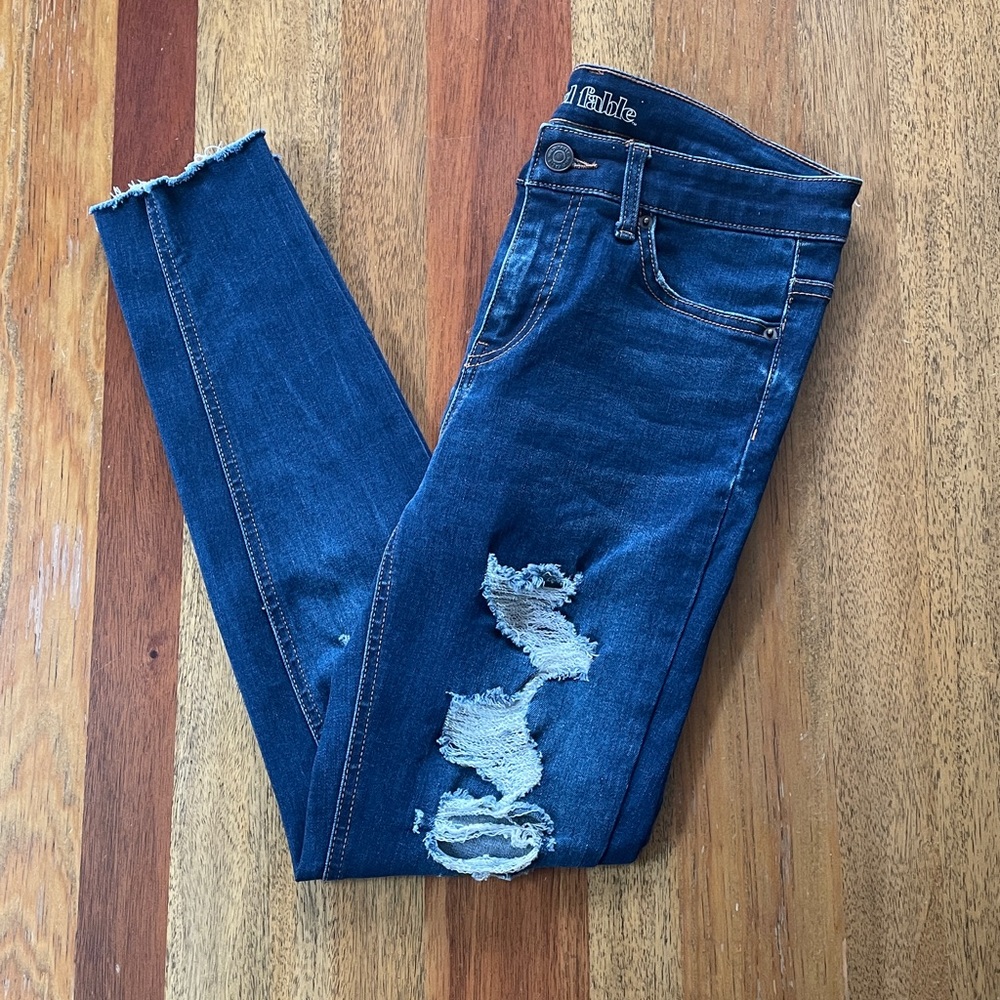 Wild Fable Dark Blue Distressed High Rise Skinny Jeans